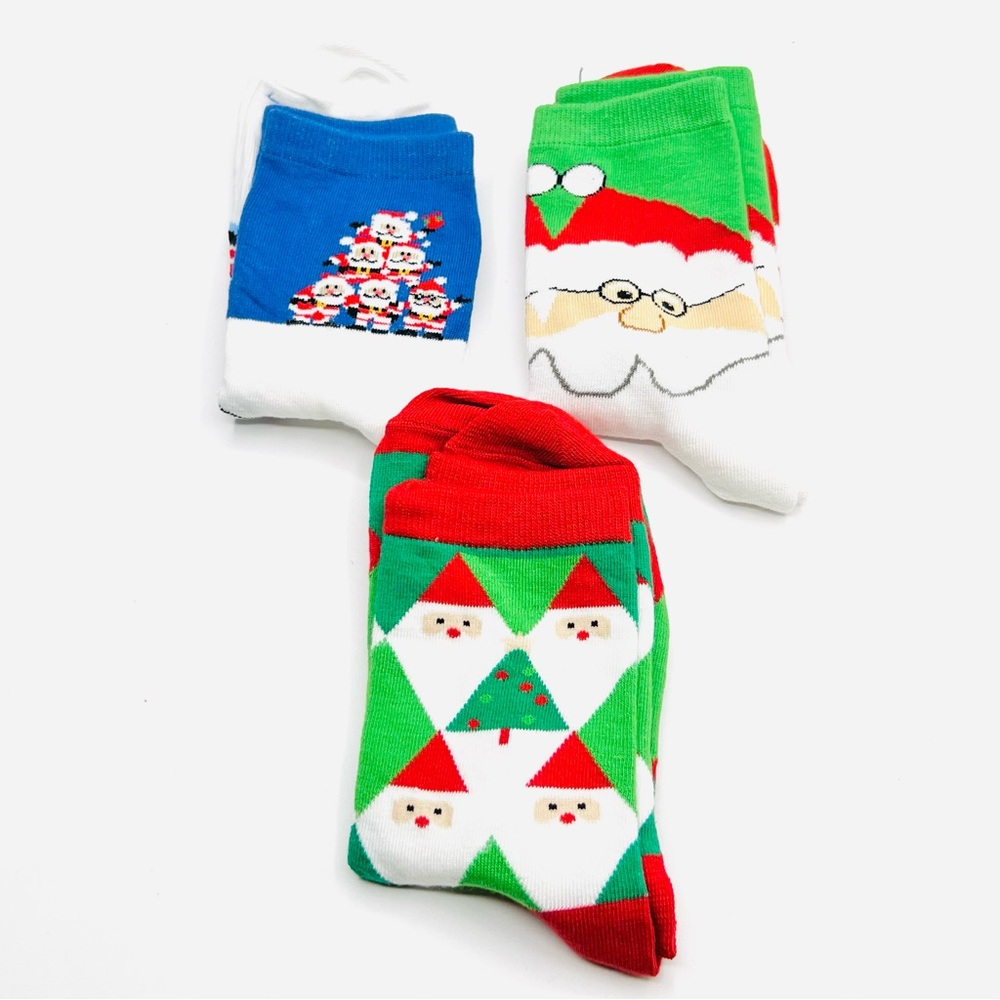 New Festive Christmas Socks Set - Red, Green, Blue - 3 Pair